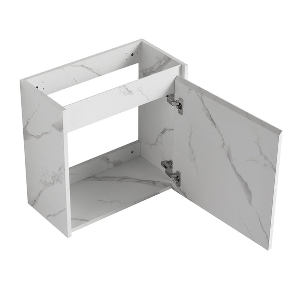 English Elm 20'' Floating Wall-Mounted Vanity with Resin Sink, Soft-Close Door & Open Shelves for Compact Baths White W999P143204