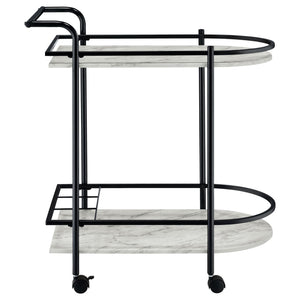 English Elm Black Faux White Marble Serving Cart with 2-Tier Shelves, 3-Bottle Wine Rack & Locking Casters — Sleek Entertaining Station (32" H) B062P145636