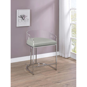 English Elm Grey Acrylic Back Counter Stools Set of 2 — Chrome Frame, Teal Cushions, Modern Bucket Seats, 32.5" high B062P145683