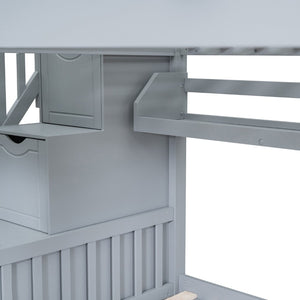 English Elm Full-over-full Castle Bunk Bed with Slide Drawers Shelves Pinewood Kids Frame Gray LT000558AAE-3