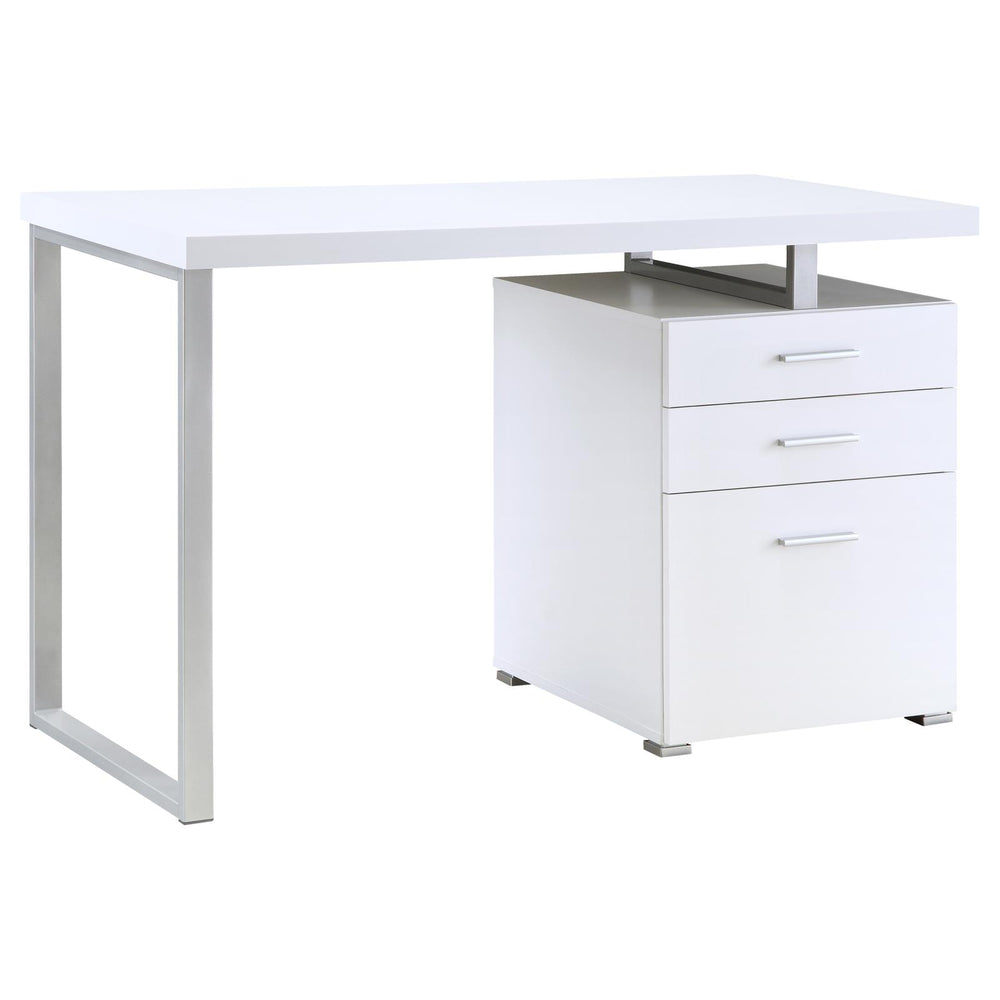 English Elm White Modular 3-Drawer Office Desk with Metal Legs, Smooth Euro Glides, White Veneer Surface, 47.25" Wide B062P145660