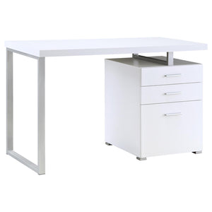 English Elm White Modular 3-Drawer Office Desk with Metal Legs, Smooth Euro Glides, White Veneer Surface, 47.25" Wide B062P145660