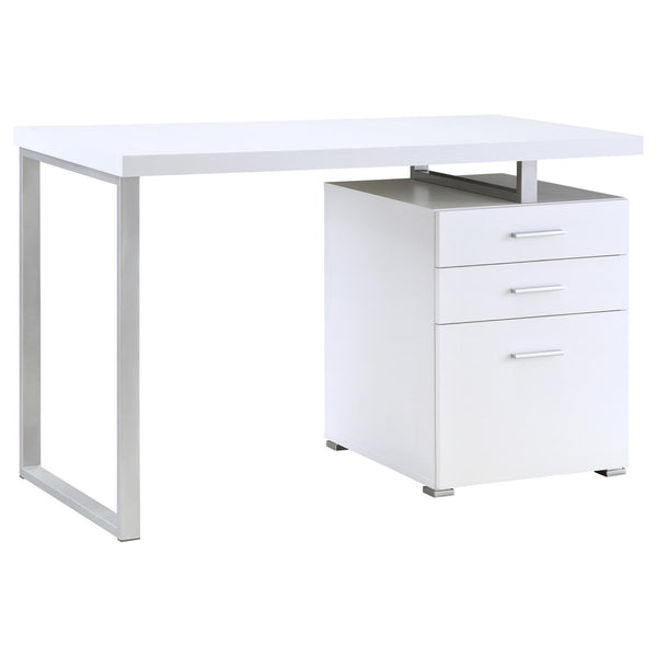 English Elm White Modular 3-Drawer Office Desk with Metal Legs, Smooth Euro Glides, White Veneer Surface, 47.25" Wide B062P145660