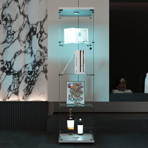 English Elm LED Glass Display Cabinet 64.7" Tall with 4 Tempered Glass Shelves, Dustproof Curio Bookcase for Home White W1806P197870