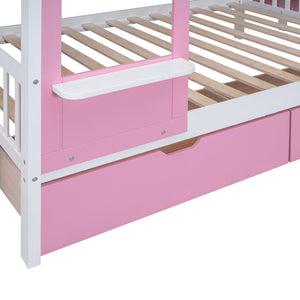English Elm Full-over-full Castle Bunk Bed with Slide Drawers Shelves Pinewood Kids Frame LT000558AAH-3
