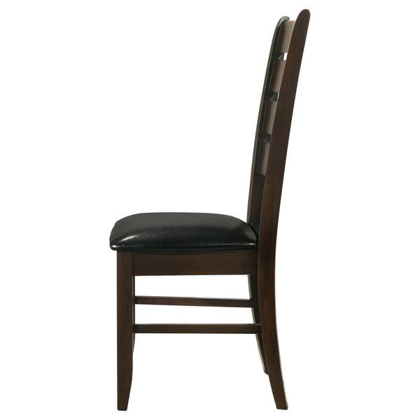 English Elm Cappuccino Ladder-Back Side Chairs Set of 2 — Oak Veneer Hardwood Frame, Black Leatherette Padded Seats, 300 lb Limit B062P145658