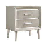 Mirrored Accents 2-Drawer Nightstand, Metallic Silver Finish, Glamorous Modern Design, 23.5 x 16.5 x 26