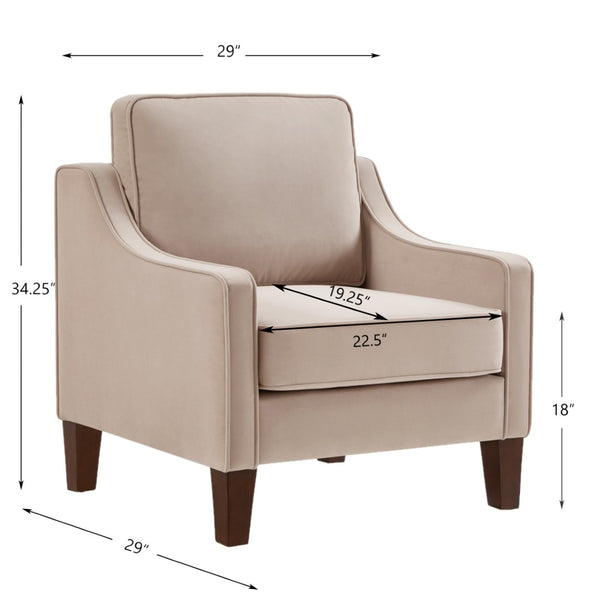 English Elm Modern Velvet Accent Chair Solid Wood Legs Scooped Arms Single Seat Lounge Seating W2186P143467