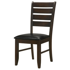 English Elm Cappuccino Ladder-Back Side Chairs Set of 2 — Oak Veneer Hardwood Frame, Black Leatherette Padded Seats, 300 lb Limit B062P145658