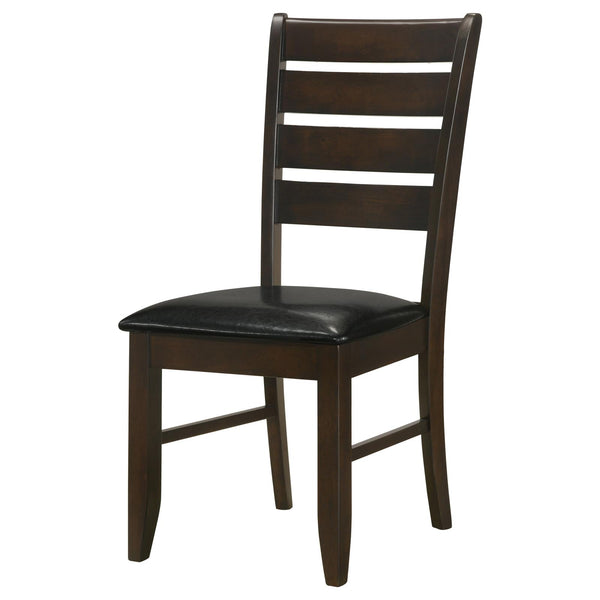 English Elm Cappuccino Ladder-Back Side Chairs Set of 2 — Oak Veneer Hardwood Frame, Black Leatherette Padded Seats, 300 lb Limit B062P145658