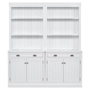 English Elm 83.4"Tall Bookcase Suite with LED Lighting, 2-Piece Modern White Storage Set with Doors Drawers and Adjustable Shelves for Living Room Office (Stylish, Spacious) SR000005AAK