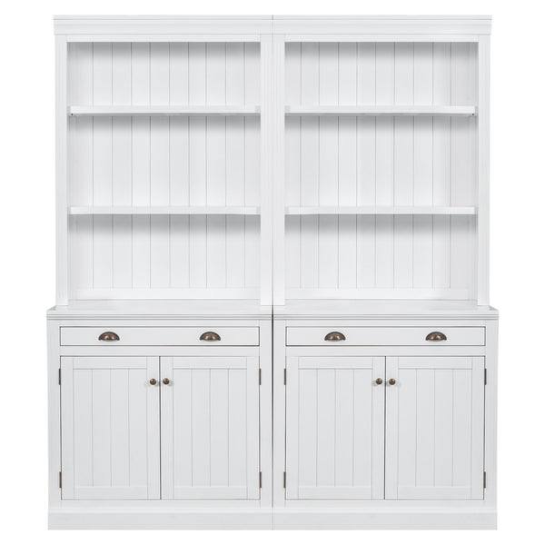 English Elm 83.4"Tall Bookcase Suite with LED Lighting, 2-Piece Modern White Storage Set with Doors Drawers and Adjustable Shelves for Living Room Office (Stylish, Spacious) SR000005AAK
