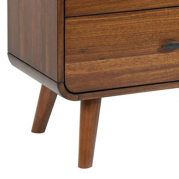 English Elm Dark Walnut Rounded-Edge 2-Drawer Nightstand with Gunmetal Hardware, Mid-Century Modern Warmth and Rustic Charm B062P145475