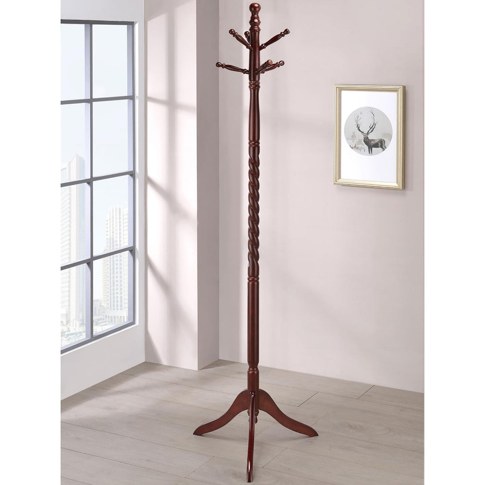 English Elm Merlot Coat Rack Twisted Post Design with 6 Swiveling Hooks, 71.5" Tall Ruberwood Classic Organizer B062P145643