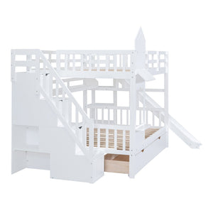 English Elm Full-over-full Castle Bunk Bed with Slide Drawers Shelves Pinewood Kids Frame White LT000558AAK-3