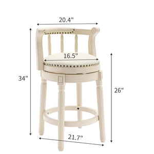 English Elm Bar 360° Swivel Leather Wooden Bar Stool with Contoured Back, Eco Hardwood Frame for Dining Comfort Cream W2195P146467
