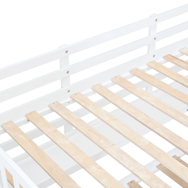 English Elm Full-over-full Castle Bunk Bed with Slide Drawers Shelves Pinewood Kids Frame LT000558AAK-2