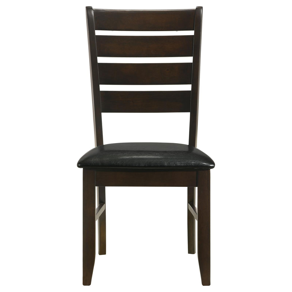 English Elm Cappuccino Ladder-Back Side Chairs Set of 2 — Oak Veneer Hardwood Frame, Black Leatherette Padded Seats, 300 lb Limit B062P145658