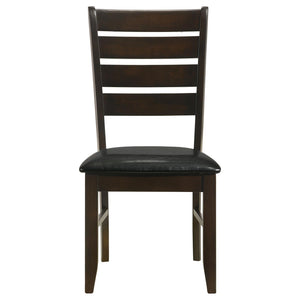 English Elm Cappuccino Ladder-Back Side Chairs Set of 2 — Oak Veneer Hardwood Frame, Black Leatherette Padded Seats, 300 lb Limit B062P145658