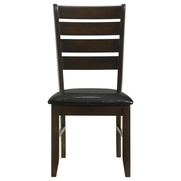 English Elm Cappuccino Ladder-Back Side Chairs Set of 2 — Oak Veneer Hardwood Frame, Black Leatherette Padded Seats, 300 lb Limit B062P145658