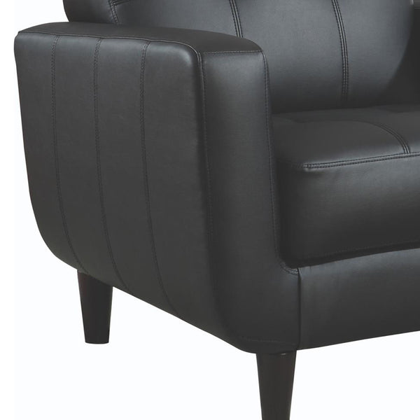 English Elm Black Track Arm Accent Chair with Tufted Faux Leather, Curved Silhouette, Cappuccino Legs — Stylish Transitional Seating for Living Room Comfort and Durability B062P145483