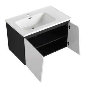 English Elm 32' 32" Floating Wall-Mounted Vanity with Ceramic Sink, Soft-Close Double Doors, Water-Resistant Ply W999S00129