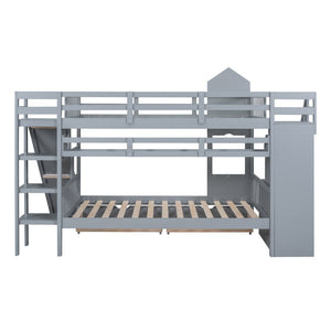 English Elm Full-over-full Castle Bunk Bed with Slide Drawers Shelves Pinewood Kids Frame Gray LT000558AAE-3