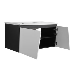 English Elm 40'' 40" Floating Wall-Mounted Bathroom Vanity with Ceramic Sink, Soft-Close Doors, Plywood Reinforced Durability PMID W999S00131