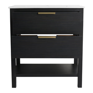 English Elm 30 30 Inch Bathroom Vanity Plywood with 2 Soft-Close Drawers, Freestanding Wood Feet, Water-Resistant Melamine W999140825