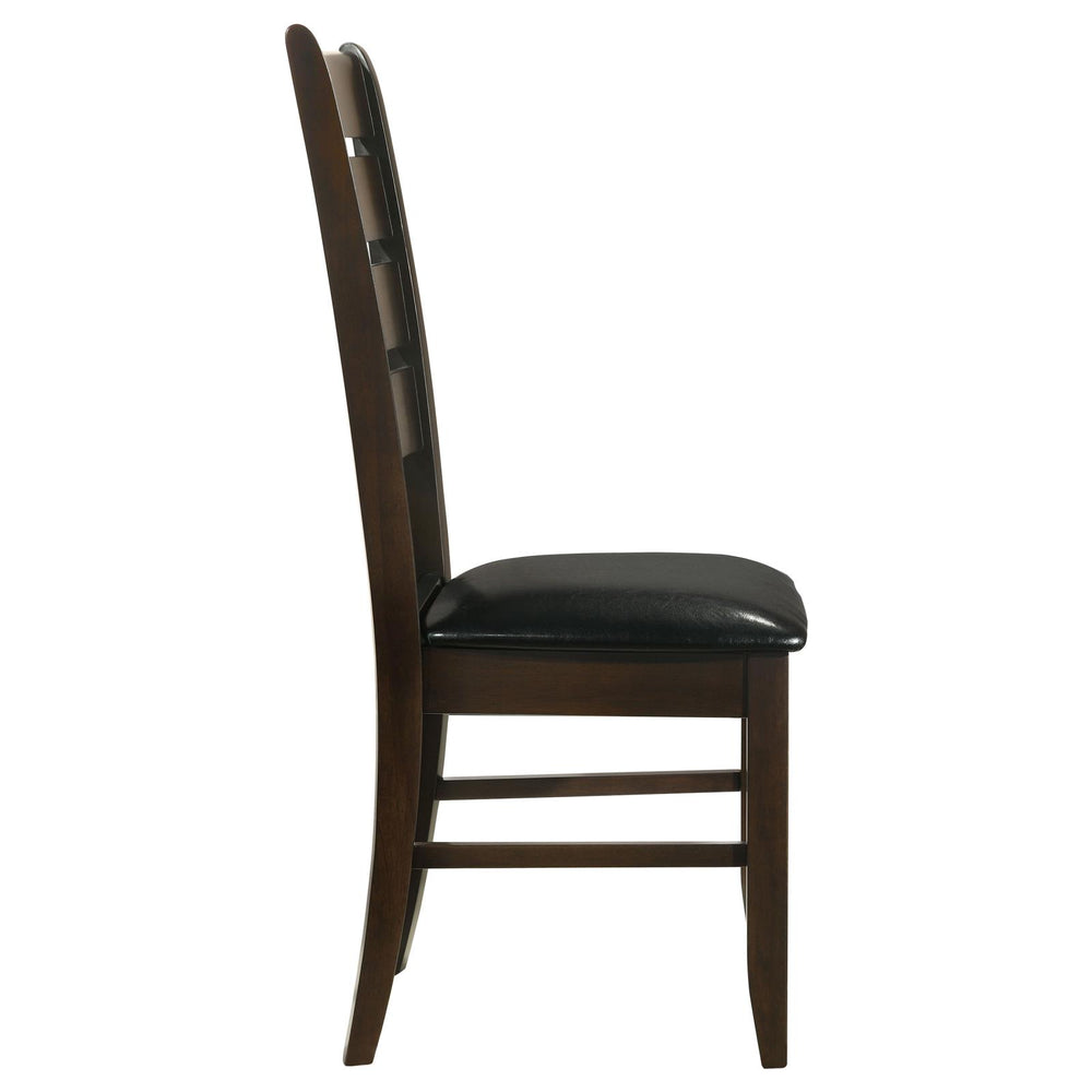 English Elm Cappuccino Ladder-Back Side Chairs Set of 2 — Oak Veneer Hardwood Frame, Black Leatherette Padded Seats, 300 lb Limit B062P145658