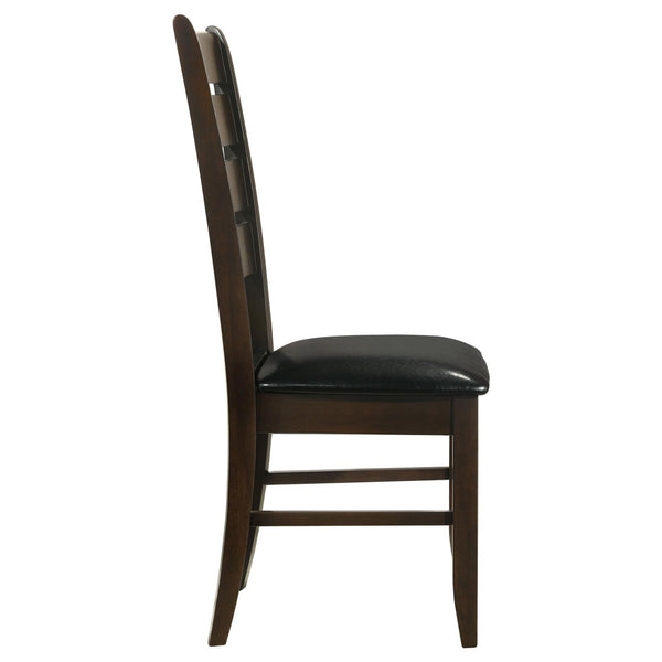 English Elm Cappuccino Ladder-Back Side Chairs Set of 2 — Oak Veneer Hardwood Frame, Black Leatherette Padded Seats, 300 lb Limit B062P145658