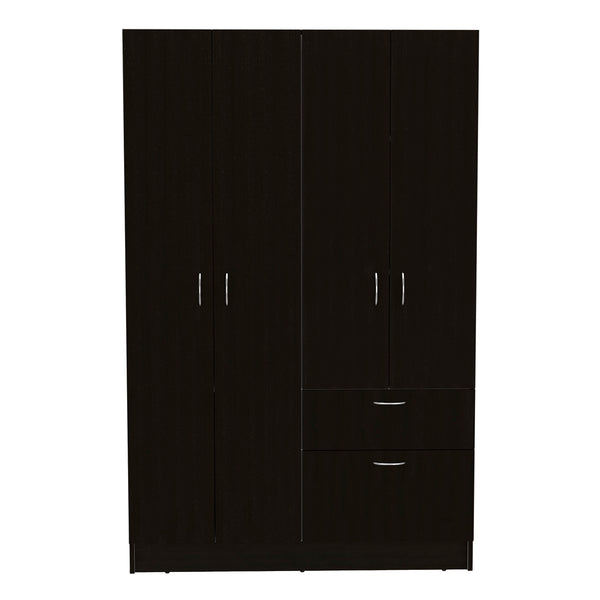 English Elm Armoire Alpes White & Black Bedroom Cabinet with Hanging Rod, Pull-Down Door, Drawer, Durable Design B092S00006