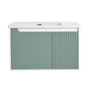 English Elm 36" Wall-Mounted Vanity with Ceramic Sink, Dual-Texture Wave Door, Soft-Close Hinges, Eco Plywood W999S00127