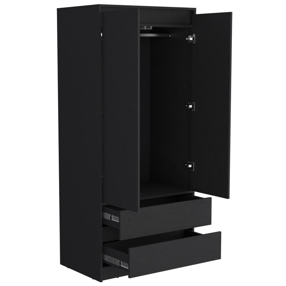 English Elm Armoire Black 2-Door Closet Cabinet with 2 Drawers, Durable Particle Board, Versatile Bedroom Storage B092S00004