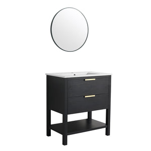 English Elm 30 30 Inch Bathroom Vanity Plywood with 2 Soft-Close Drawers, Freestanding Wood Feet, Water-Resistant Melamine W999140825