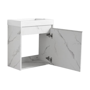 English Elm 20'' Floating Wall-Mounted Vanity with Resin Sink, Soft-Close Door & Open Shelves for Compact Baths White W999P143204