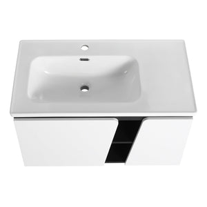 English Elm 36'' Floating Wall-Mounted Vanity with Ceramic Basin, Soft-Close Double Doors, Water-Resistant Ply Finish W999S00130