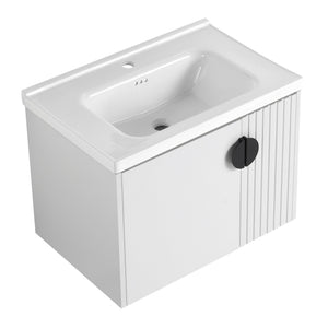 English Elm 28 Inch Wall-Mounted Bathroom Vanity with Ceramic Sink, Wave Dual Doors, Soft-Close Hinges, Durable Finish White W999P146019