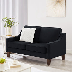 English Elm Modern Velvet Two Seat Sofa with Sculpted Arms and Wood Legs for Bedroom or Living Room W2186P143469