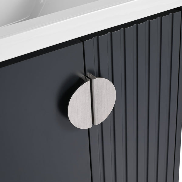 English Elm 28 Inch Wall-Mounted Bathroom Vanity with Ceramic Sink, Wave Dual Doors, Soft-Close Hinges, Durable Finish Black W999P146021