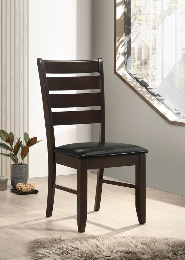English Elm Cappuccino Ladder-Back Side Chairs Set of 2 — Oak Veneer Hardwood Frame, Black Leatherette Padded Seats, 300 lb Limit B062P145658