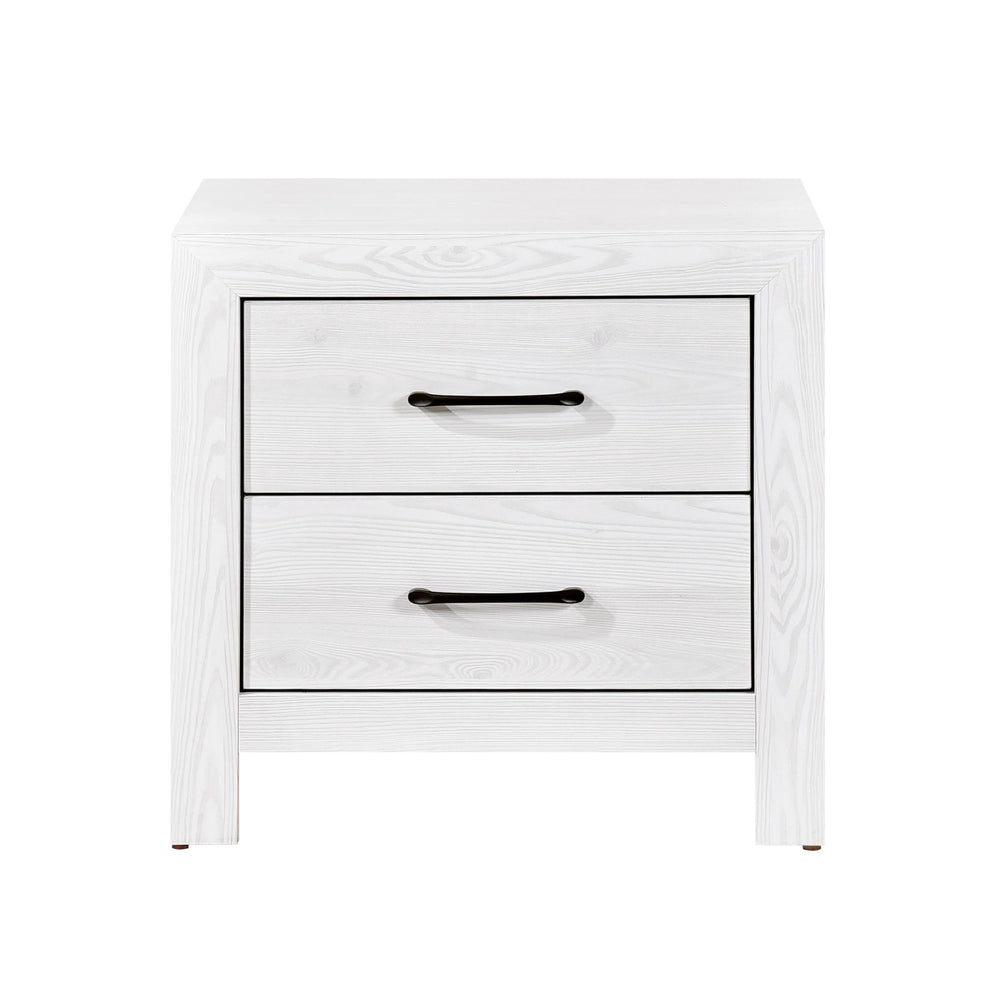 English Elm Modern White Finish Nightstand with 2 Drawers, Black Metal Hardware, 3D Paper Veneer Texture, 23.5x16x24" B011P146407