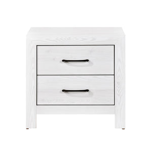 English Elm Modern White Finish Nightstand with 2 Drawers, Black Metal Hardware, 3D Paper Veneer Texture, 23.5x16x24" B011P146407
