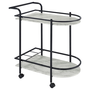 English Elm Black Faux White Marble Serving Cart with 2-Tier Shelves, 3-Bottle Wine Rack & Locking Casters — Sleek Entertaining Station (32" H) B062P145636
