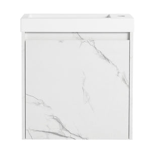 English Elm 20'' Floating Wall-Mounted Vanity with Resin Sink, Soft-Close Door & Open Shelves for Compact Baths White W999P143204