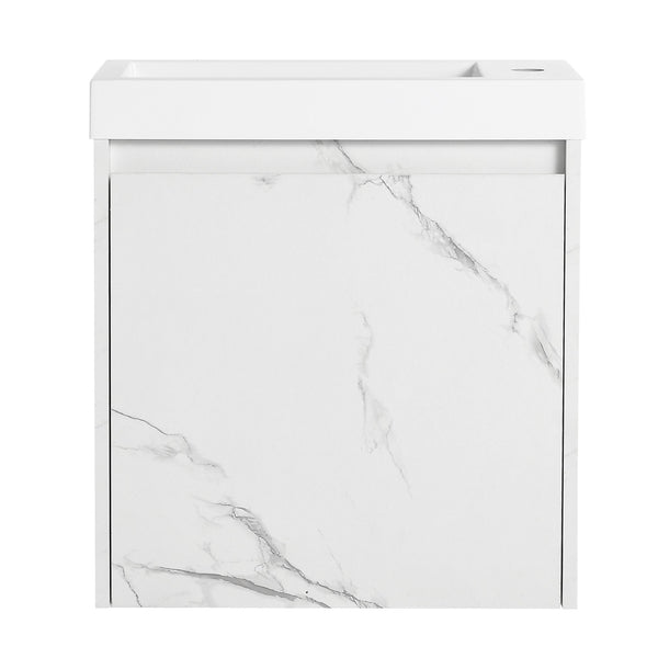 English Elm 20'' Floating Wall-Mounted Vanity with Resin Sink, Soft-Close Door & Open Shelves for Compact Baths White W999P143204