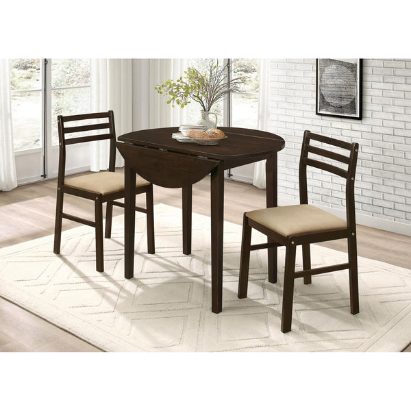 English Elm Cappuccino 3-Piece Drop Leaf Dining Set with Beige Upholstered Ladder-Back Chairs for Nooks B062P145671