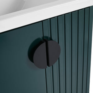 English Elm 24 Inch Wall-Mounted Vanity with Ceramic Sink, Wave Door Accent, Soft-Close Hinges, Eco Plywood Durable Finish Green W999P146018