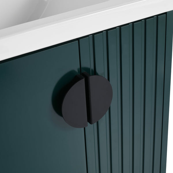 English Elm 24 Inch Wall-Mounted Vanity with Ceramic Sink, Wave Door Accent, Soft-Close Hinges, Eco Plywood Durable Finish Green W999P146018