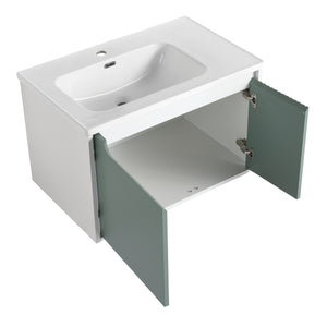 English Elm 36" Wall-Mounted Vanity with Ceramic Sink, Dual-Texture Wave Door, Soft-Close Hinges, Eco Plywood W999S00127